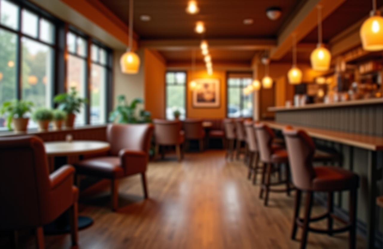 Warm and inviting interior of Badger's Cuppa coffee shop in Mayfair.